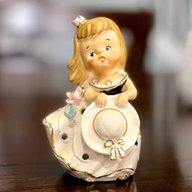 VINTAGE: 1950s - Ceramic Girl Bell Figurine - By Wales - Made in Japan - SKU 00035144 
