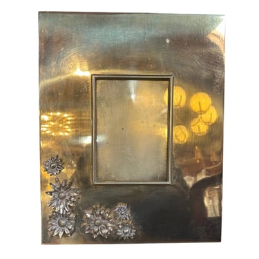 Italian Brass Picture Frame with Embossed Floral Motif, 1970s