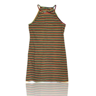 90s Bright Rainbow Striped Mini Dress // High Neck Halter // Size Medium  // Byer Too! California 