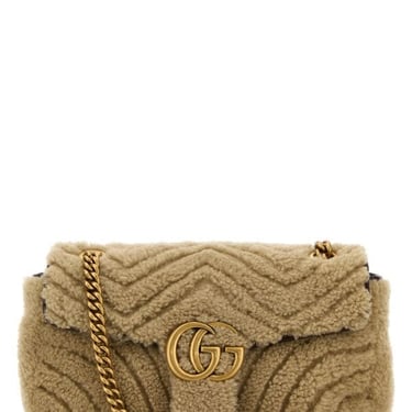 Gucci Women Beige Shearling Small Marmont Shoulder Bag