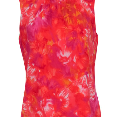 St. John - Red, Pink, &amp; Yellow Abstract Floral Print Sleeveless Blouse Sz 6