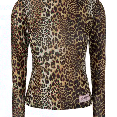 Ganni Women Brown Top With All-Over Leopard Motif  In Tech Fabric Woman