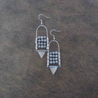 Lava rock chandelier earrings silver 