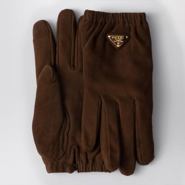 Prada Suede Leather Gloves Cocoa Women