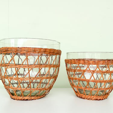 Pair of Rattan Wrapped Snack Bowls