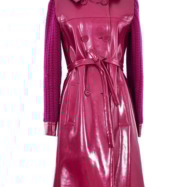 1966 Yves Saint Laurent Magenta Vinyl Crochet Sleeve Coat
