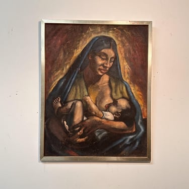 1950s Painting of African American Madonna and Child - Rare Vintage Religious Paintings - Milwaukee Mystery Artist - Social Commentary 