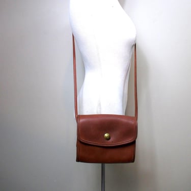 Coach Chrystie British Tan Leather Crossbody Vintage 1990s Fold Over Flap Purse SmallvShoulder Bag Chestnut Brown Leather Classic Coach 9892 