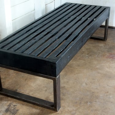 Organic Modern Yakisugi Slatted Teak Coffee Table Platform Bench 