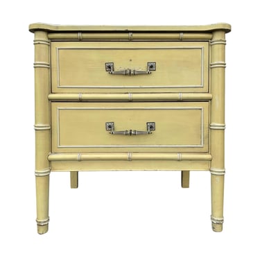 Faux Bamboo Nightstand by Henry Link Bali Hai FREE SHIPPING - One Vintage Yellow Wash End Table Hollywood Regency Coastal Style 