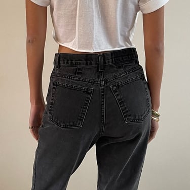 29 black jeans / vintage black cotton denim high waisted tapered soft faded black jeans | 29 