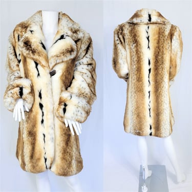 Vintage Faux Fur Lynx Print Animal Print Oversized Tranch Coat Jacket I Sz Lrg I Pamela McCoy I Playa Wear I Burning man 
