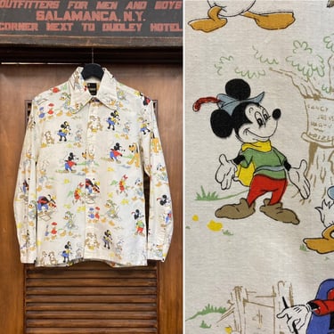 Vintage 1960’s Made in England Mod Glam Rock Mickey Mouse Disney Cartoon Shirt Top, 60’s Disney Shirt, Vintage Mod Shirt, Vintage Clothing 