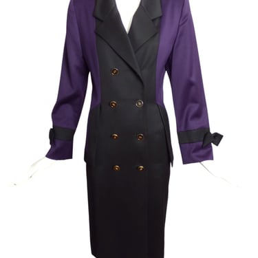 JACQUES FATH- 1990s Color Block Satin Coat Dress, Size 10