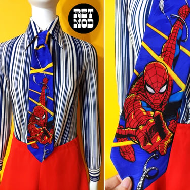 Graphic Marvel Comic Vintage 90s Blue Spiderman Necktie 