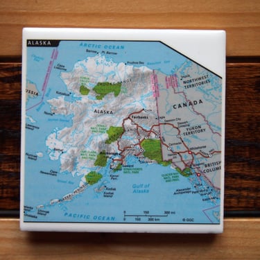 1998 Vintage Alaska Map Coaster. Alaska Gift. Anchorage Map. Juneau. Fairbanks. Alaska Décor. Denali National Park. Alaska State Map Gift. 