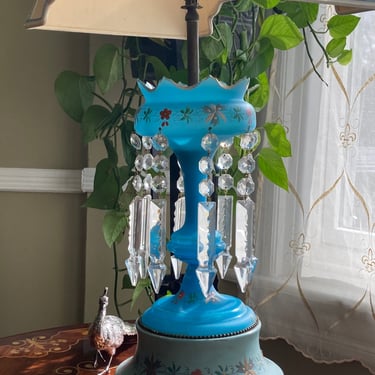 Bohemian Blue Glass Boudoir Lamp 