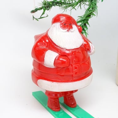 Antique 1950's Santa on Skis Candy Container, Vintage Christmas Santa Claus, MCM Retro Holiday Decor 
