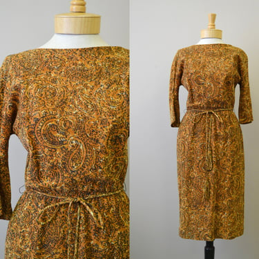 1950s Carol Craig Lurex Paisley Wiggle Dress 