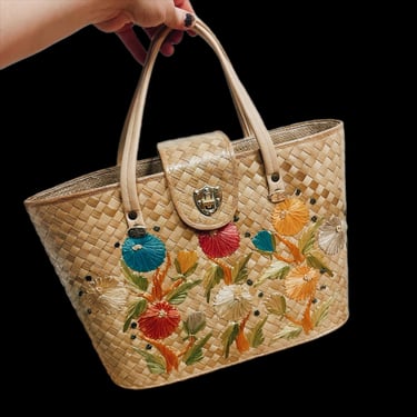 1960s - 1970s Straw & Plastic Woven Handbag by Cabana in Philippines | Purse, Vintage, Retro, Spring Time, Picnic, Girly, Gift 