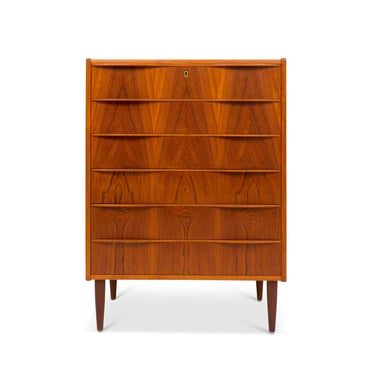 Vintage 1960's Danish Mid-Century Six-Drawer Teak Tallboy Dresser 