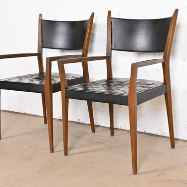 Paul McCobb for Directional Irwin Collection Mahogany and Woven Leather Armchairs, Pair
