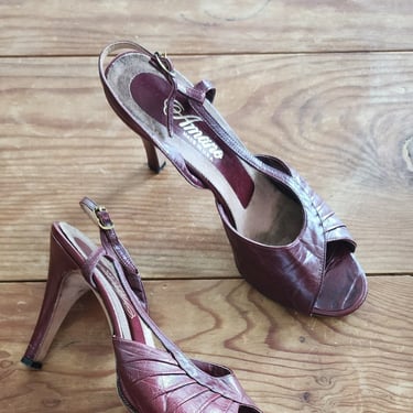 50s Shoes Burgundy Red High Heel Slingbacks Amano 8 