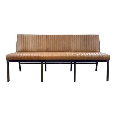 Modern Top Grain Channeled Leather Dining Bench