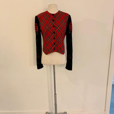 Ungaro Parallele sweater sleeve plaid wool jacket vintage 80s/90s-size 8 