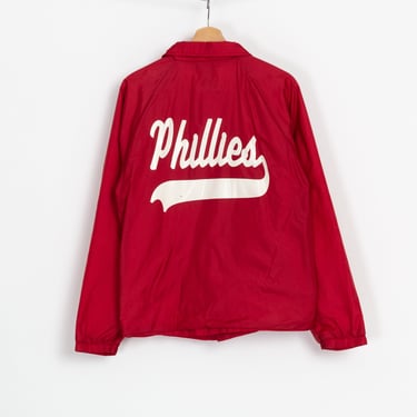 90s Phillies Baseball Windbreaker - Men's Small, Women's Medium | Vintage Unisex Red Philadelphia MLB Snap Up Jacket 