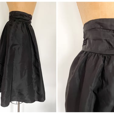 Vintage ‘80s does ‘50s black taffeta skirt, full gathered skirt | high waisted cummerbund,| Halloween costume, formal, prom, XS 