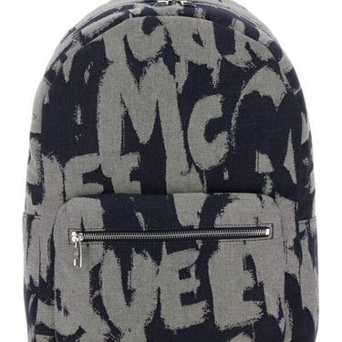 Alexander Mcqueen Men Embroidered Fabric Mcqueen Graffiti Backpack