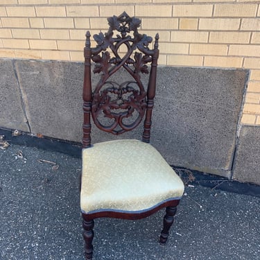 Black walnut slipper chair c1860 fancy carved back 