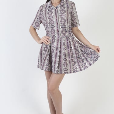 Mod Micro Mini Dress, 60s GoGo Sundress, Bright Psychedelic Print, Womens Short Frock 