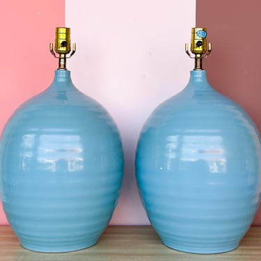 Pair of Sky Blue Ceramic Lamps