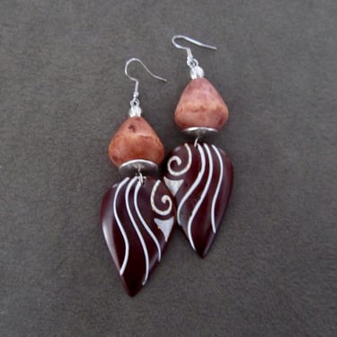 Large tribal painted wooden earrings 2 