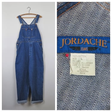 Vintage 1990s denim overalls, women's, bib, Jordache, herringbone, work wear, size large 