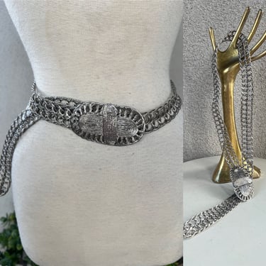 Vintage mesh silver woven Grecian belt fits 36”-26” 