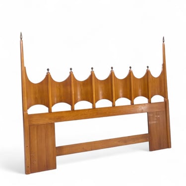 Thomasville Mid Century Sculpted Walnut and Brass King Headboard - mcm 