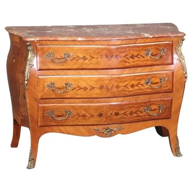 Fine Quality Three Drawer French Louis XV Marble Top Commode