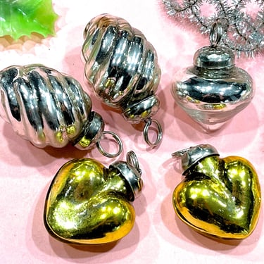 VINTAGE: 5pc - Small Thick Mercury Ornaments - Mid Weight Kugel Style Christmas Ornaments - Unique Find 