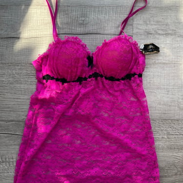 NWT Hot Pink Lace Negligee Top and Thong Set sz Medium
