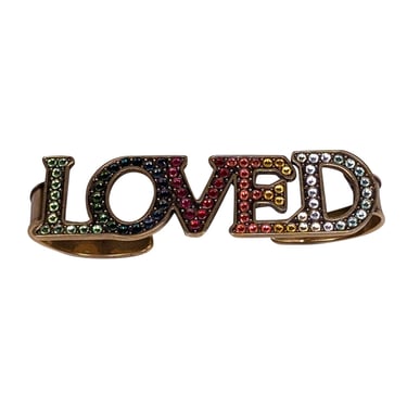 Gucci - Gold &amp; Multi Color Rainbow Jeweled &quot;Loved&quot; Palm Cuff