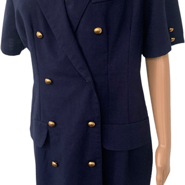 80s Dark Blue Double Breasted Career Dress By Zarr Collection