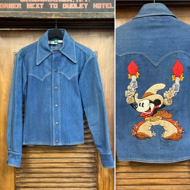 Vintage 1970’s “Antonio Guiseppe” Mickey Mouse Denim Embroidery Jacket, 70’s Denim Jacket, Western Wear, Vintage Clothing, Disney 