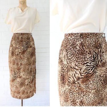 1990's Size 2/4 High Slit Slinky Animal Print Midi Skirt 