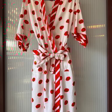 1980s White & Red Polka Dot Robe
