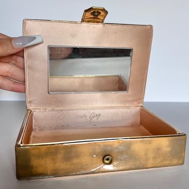 RARE GARAY Bag, Vintage Gold Metallic Purse Box, Purse with Mirror, Top Handle Box Metallic Purse, Gold Handbag, 1960s Accessories 