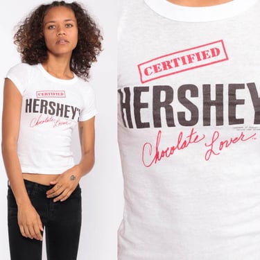 Hershey's Chocolate Shirt -- 80s TShirt Burnout CHOCOLATE LOVER Shirt Graphic Tee Retro Vintage Paper Thin Tee Extra Small xxs 