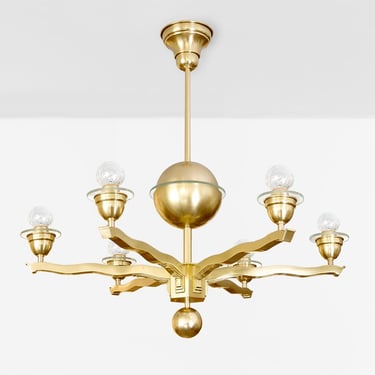Swedish Art Deco Brass Chandelier with six radiating arms